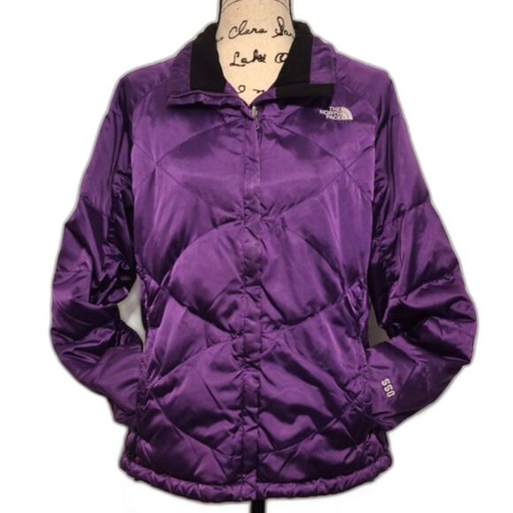The North Face 550 Puffer Jacket Coat L Purple Goose Down Quilted Winter Warm - Picture 1 of 10